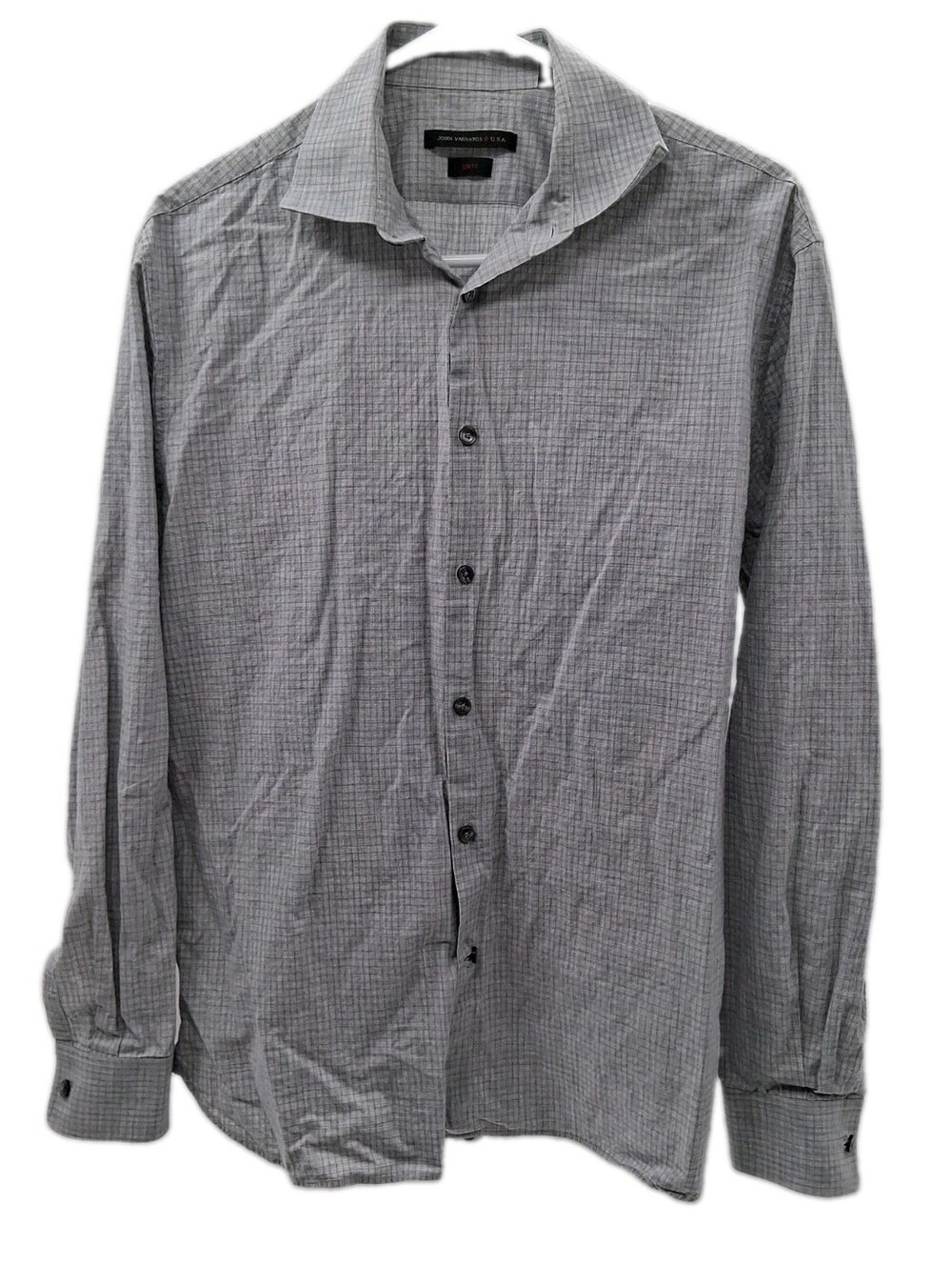 John Varvatos Shirt Mens 16-34/35 Gray Slim Fit Check Long Sleeve Button Up